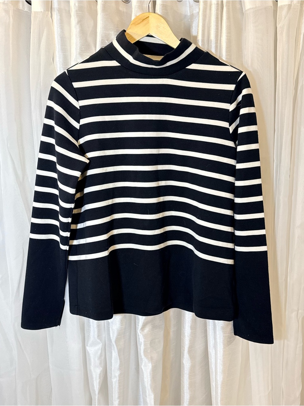 SPANX Black and White Striped Mock Turtleneck